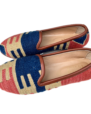 Women's Turkish Kilim Loafers | Coral & Navy-Ocelot Market