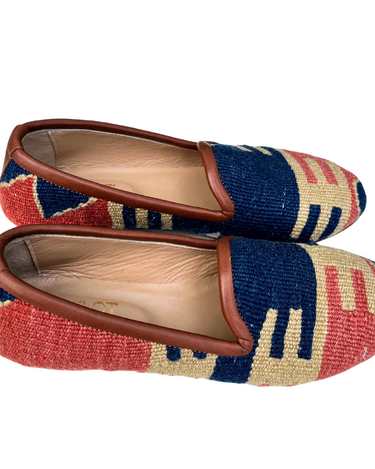 Women's Turkish Kilim Loafers | Coral & Navy-Ocelot Market