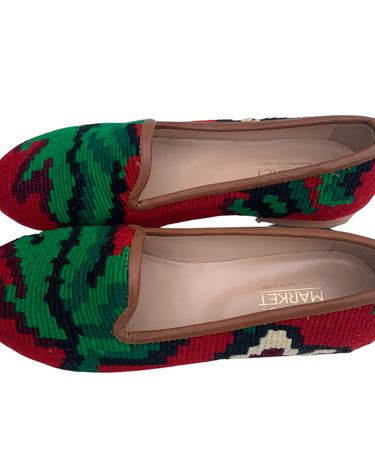 Women's Turkish Kilim Loafers Green & Red-Ocelot Market