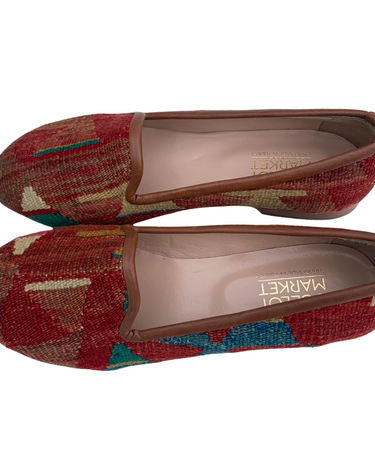 Women's Turkish Kilim Loafers Maroon-Ocelot Market