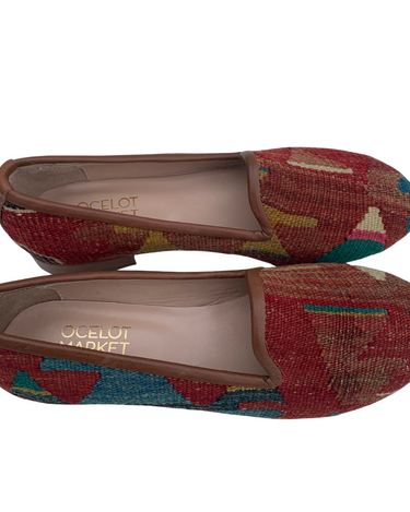 Women's Turkish Kilim Loafers Maroon-Ocelot Market