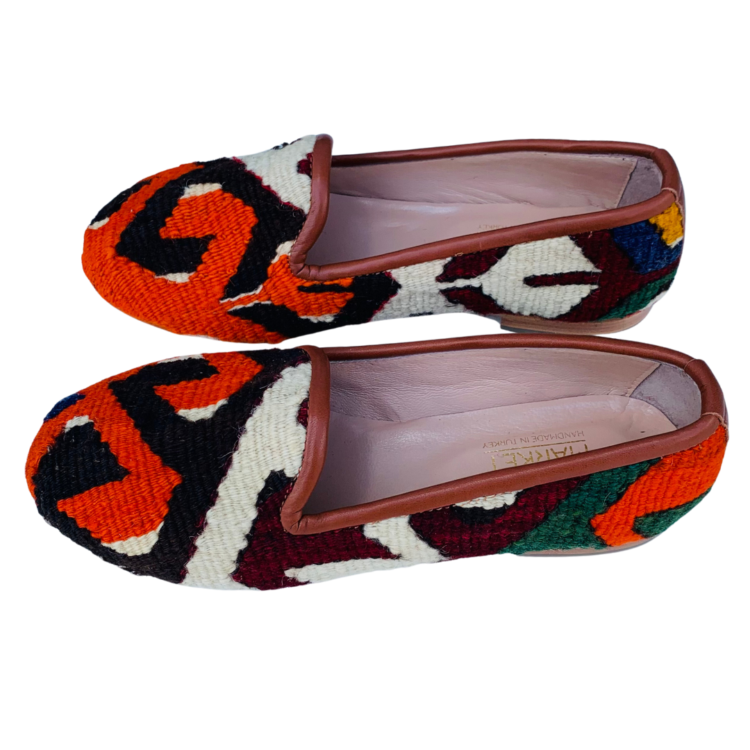 Women's Turkish Kilim Loafers | Orange & Black Pattern
