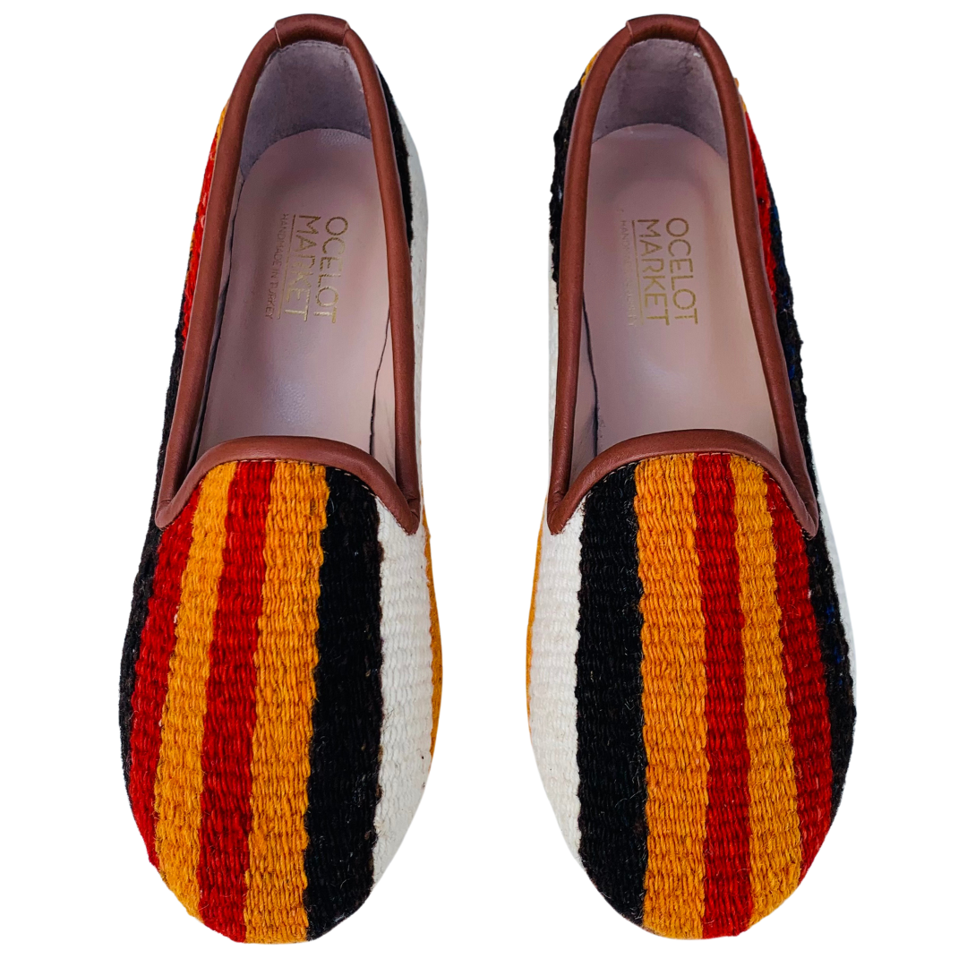 Women's Turkish Kilim Loafers | Orange & Red Stripes