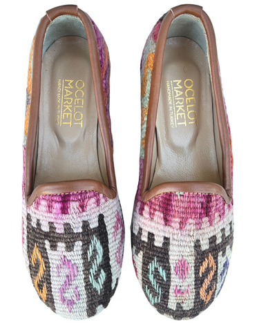 Women's Turkish Kilim Loafers Pinks with Brown-Ocelot Market
