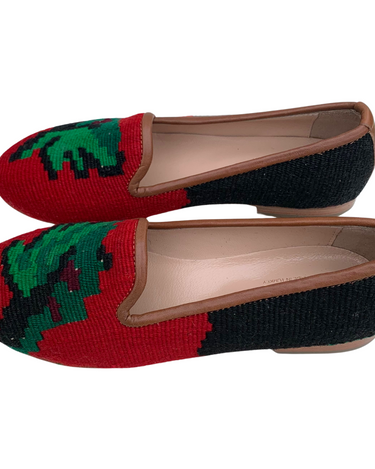 Women's Turkish Kilim Loafers Red & Green-Ocelot Market