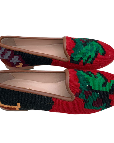 Women's Turkish Kilim Loafers Red & Green-Ocelot Market