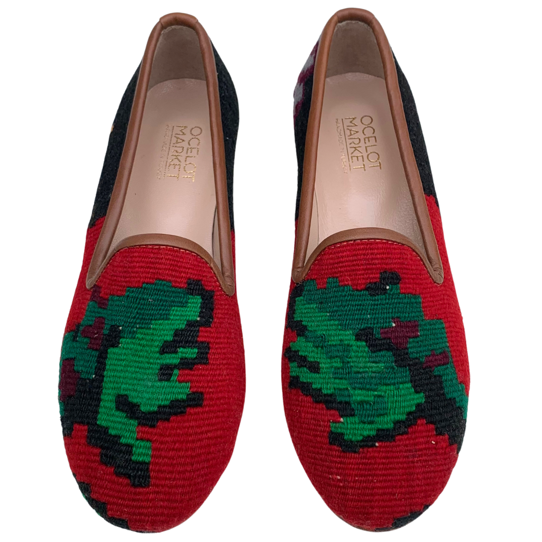 Women's Turkish Kilim Loafers Red & Green