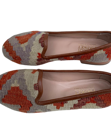 Women's Turkish Kilim Loafers Red & Lavender-Ocelot Market
