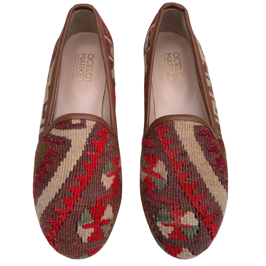 Women's Turkish Kilim Loafers Red Pattern