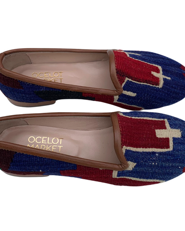 Women's Turkish Kilim Loafers Red with Blue-Ocelot Market
