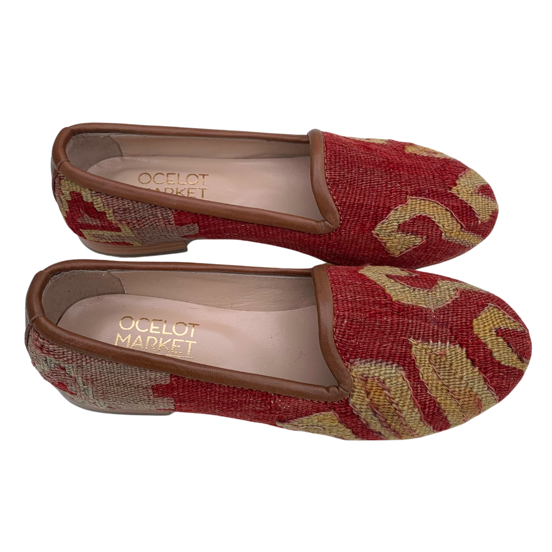 Women's Turkish Kilim Loafers Red with Gold