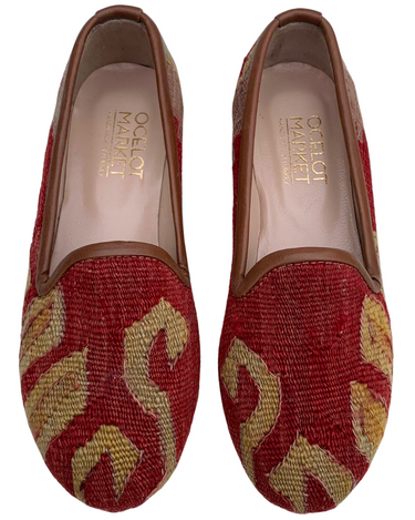 Women's Turkish Kilim Loafers Red with Gold-Ocelot Market