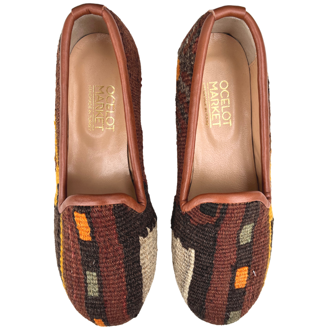 Women's Turkish Kilim Loafers | Rust, Brown