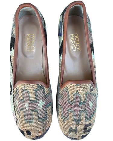 Women's Turkish Kilim Loafers | Tan & Grey-Ocelot Market