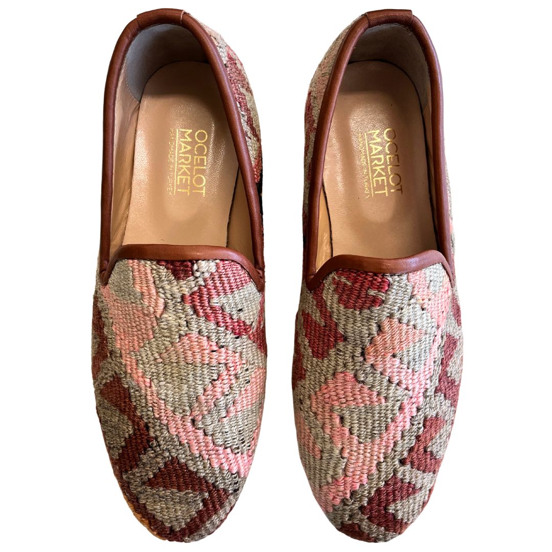 Men's Turkish Kilim Loafers | Pink, Grey, Brown Pattern