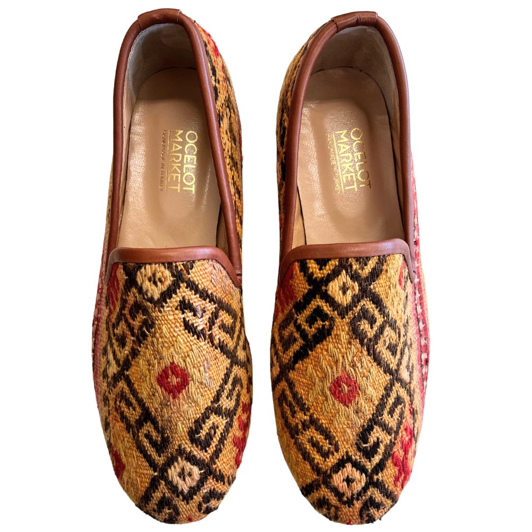 Men's Turkish Kilim Loafers | Gold & Brown Pattern