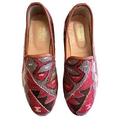 Men's Turkish Kilim Loafers | Red, Lavender & Black Pattern