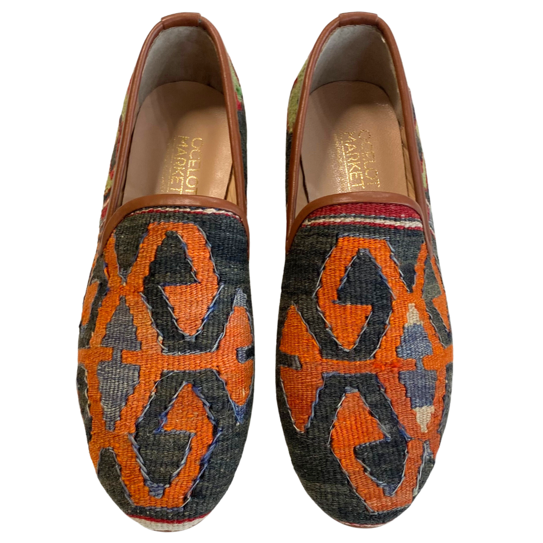 Men's Turkish Kilim Loafers | Orange & Grey