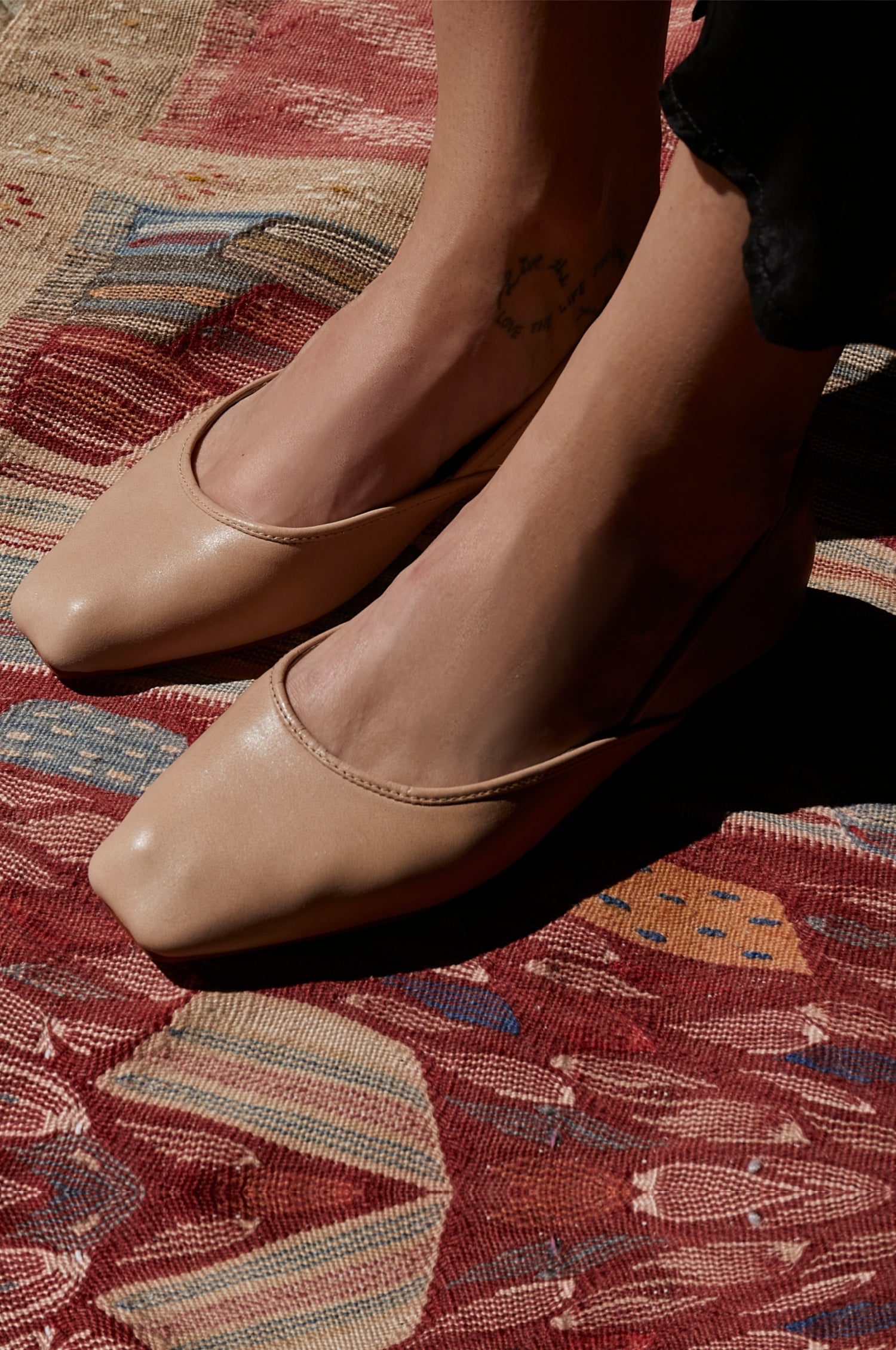 Amore Square Toe Ballet Flats in Beige