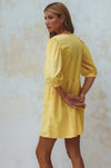 Beatrice Puff Sleeve Linen Mini Dress in Pineapple