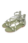 Blossom Leather Sandals in Olive and White