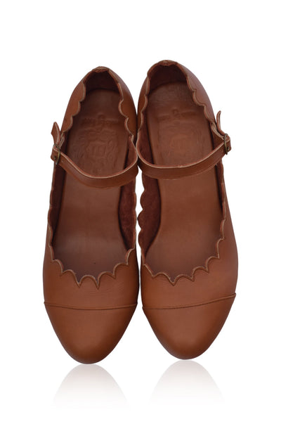 Bonita Mary Jane Leather Heels in Vintage Camel