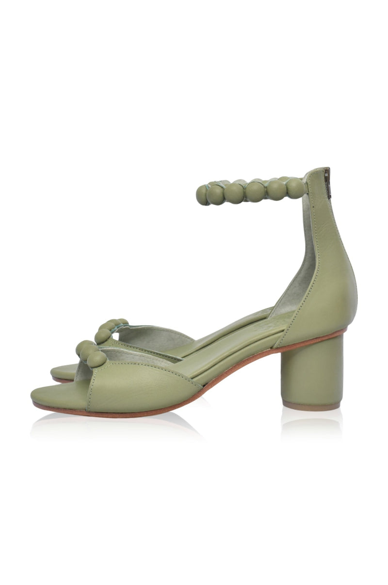 Candy Round Heel Sandals in Olive Green