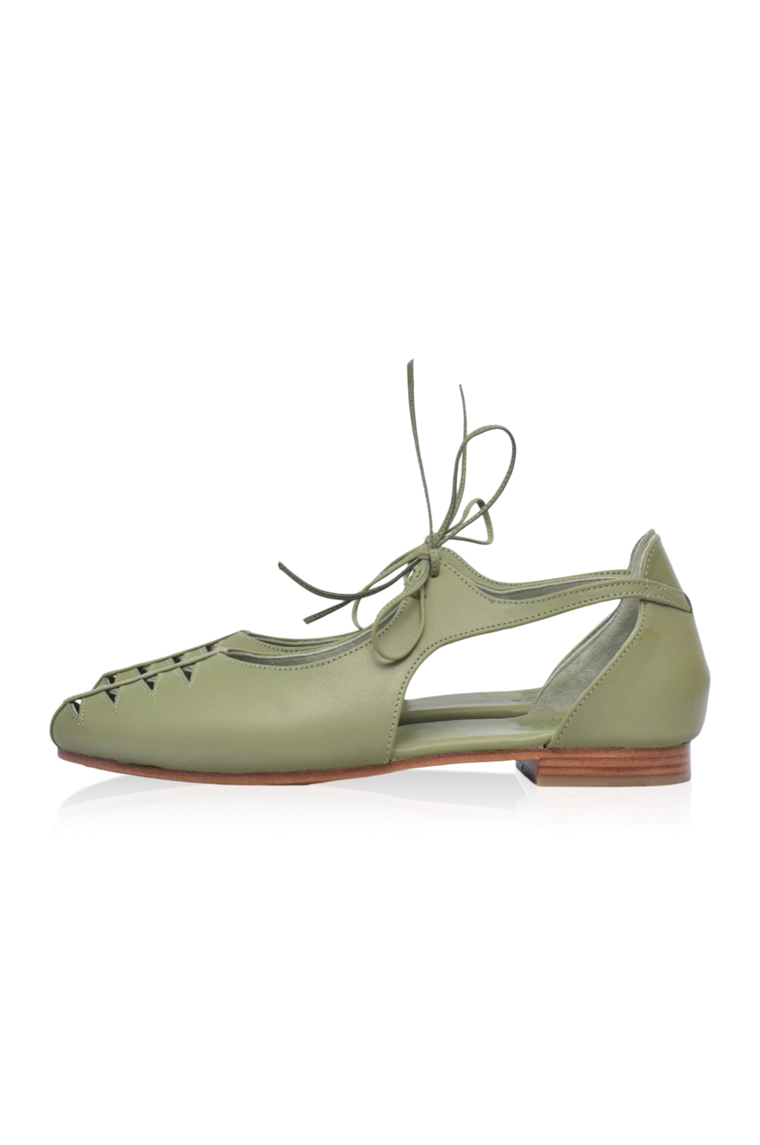 Eden Pointy Toe Ballet Flats in Olive Green