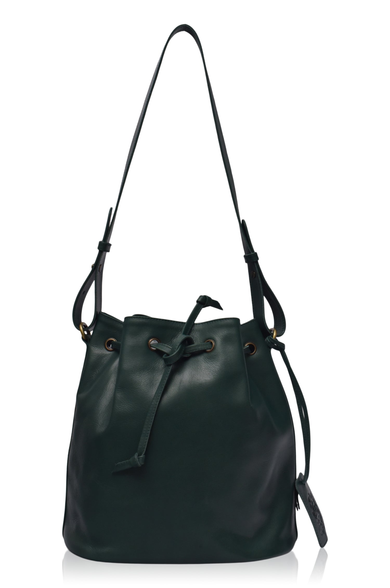 Geneva Drawstring Leather Bag in Emerald