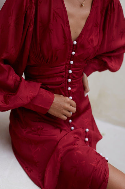 Juliette Pearl Buttons Midi Dress in Pearl Ruby