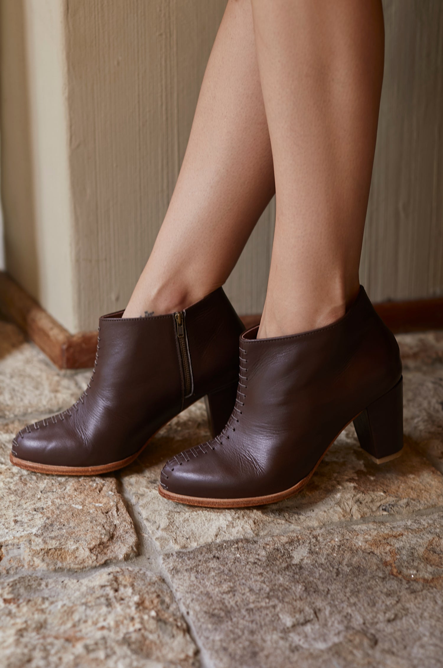 Monte Carlo Leather Booties in Dark Brown