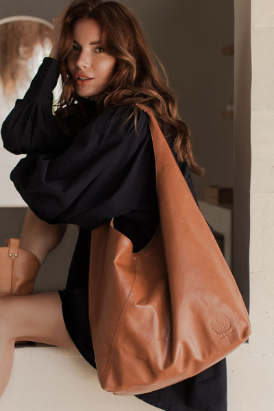 Sueno Slouchy Leather Bag in Vintage Camel
