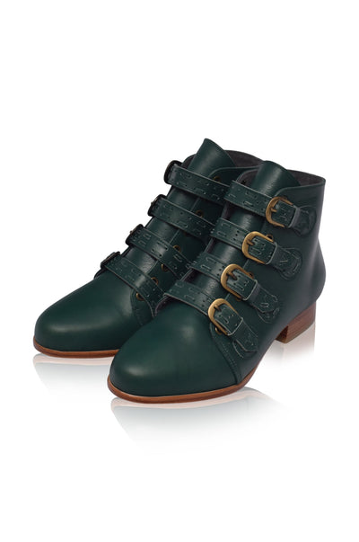Wild Rose Leather Ankle Booties in Emerald