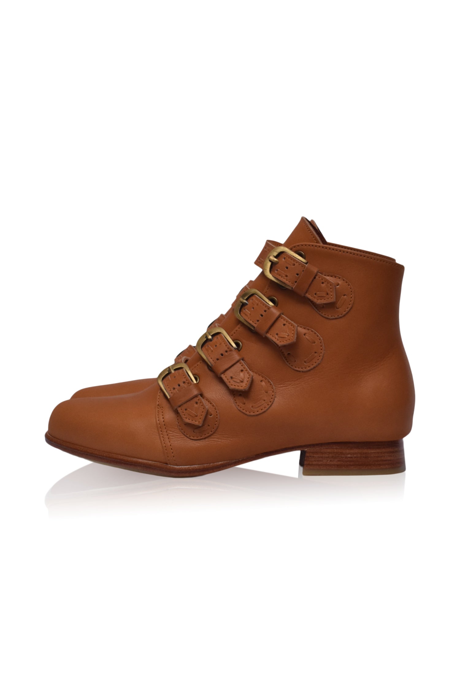 Wild Rose Leather Ankle Booties in Dark Tan