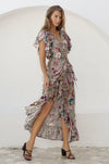 ELF Carmen Wrap Maxi Dress Beige Floral / S