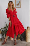 ELF Peony Midi Dress Red Cotton / S
