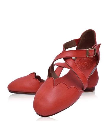 ELF Mangrove Leather Flats in White Vintage Red / 5