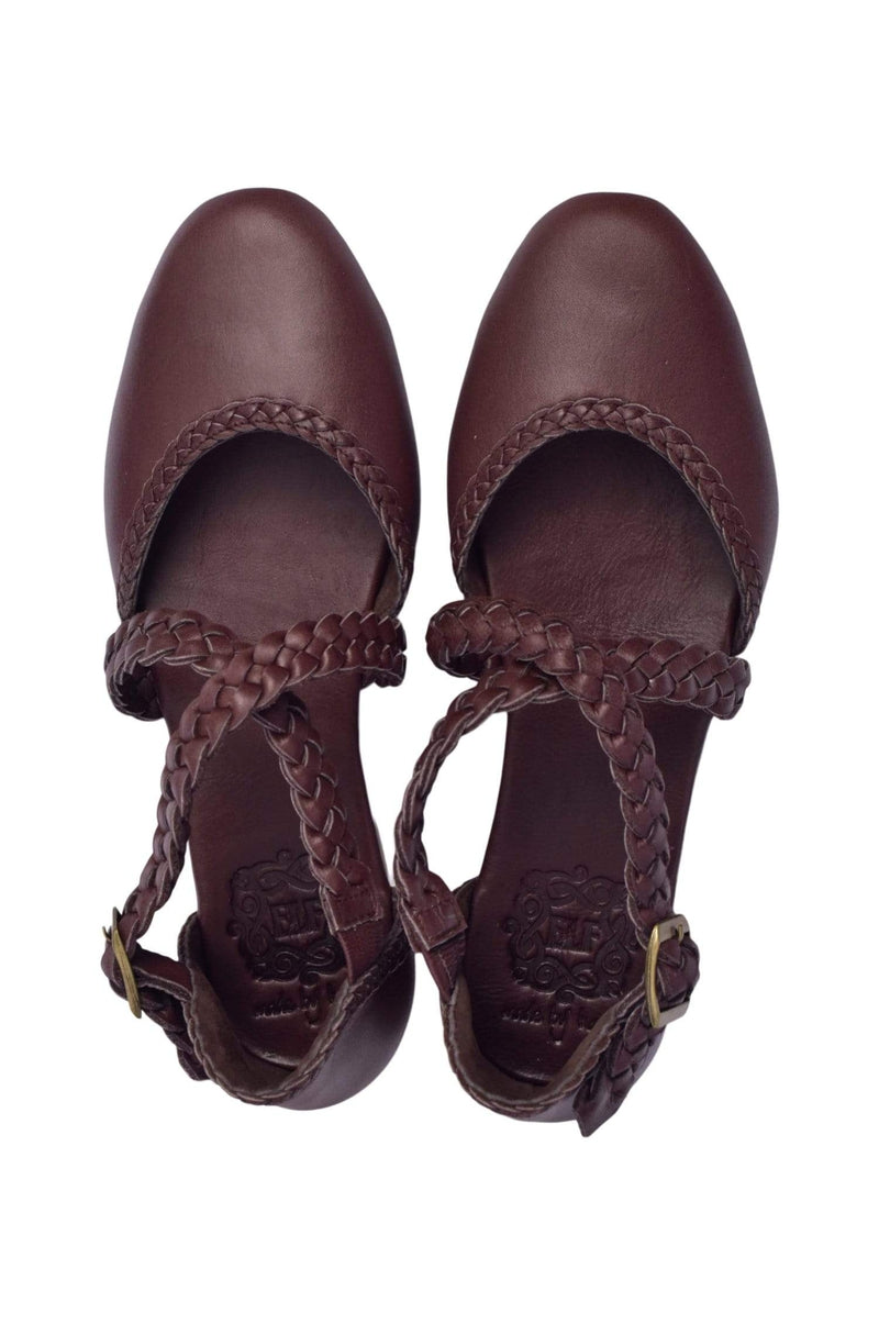 ELF Tallulah Braided Leather Flats Dark Brown / 5