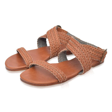 ELF Orra Greek Leather Sandals Dark Tan / 5