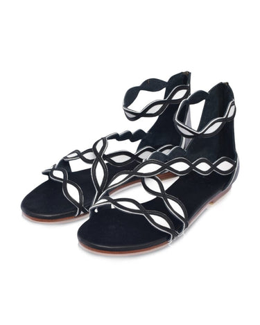 ELF Blossom Leather Sandals in Beige and Gold Black and White / 5