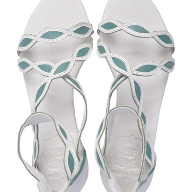ELF Blossom Leather Sandals in Beige and Gold White and Mint / 5