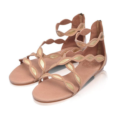 ELF Blossom Leather Sandals in Beige and Gold