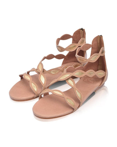 ELF Blossom Leather Sandals in Beige and Gold