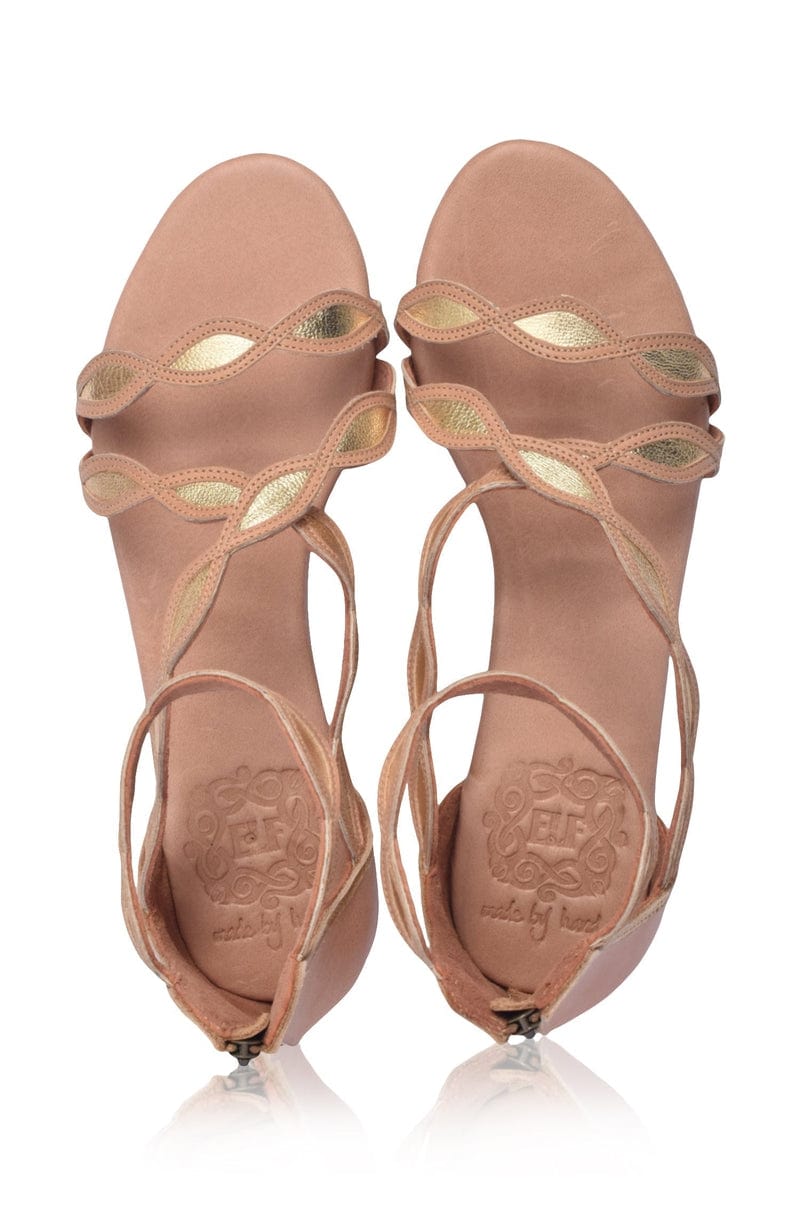 ELF Blossom Leather Sandals in Beige and Gold Beige and Gold / 5
