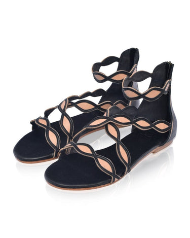 ELF Blossom Leather Sandals in Beige and Gold Black and Beige / 5