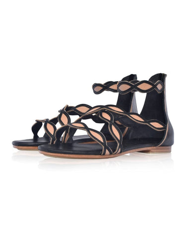 ELF Blossom Leather Sandals in Black and Beige
