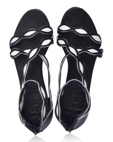 ELF Blossom Leather Sandals in Black and White