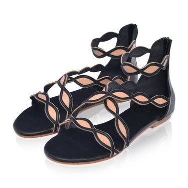 ELF Blossom Leather Sandals in Black and White Black and Beige / 5