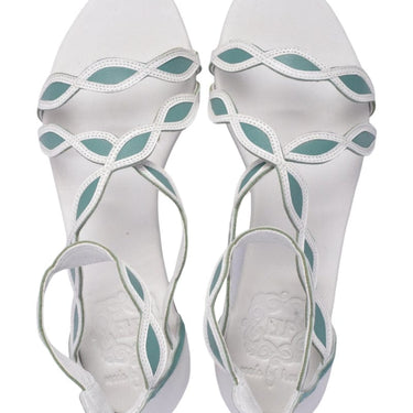 ELF Blossom Leather Sandals in Black and White White and Mint / 5