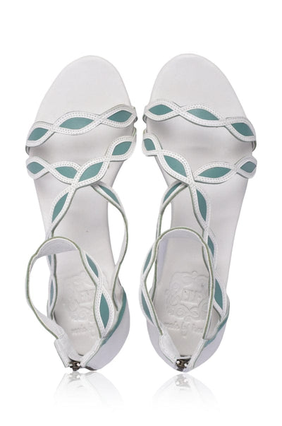 ELF Blossom Leather Sandals in Black and White White and Mint / 5